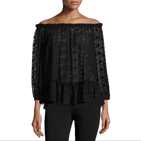 Rebecca Taylor Embroidery Chiffon Off Shoulder Top - Picture 6 of 8
